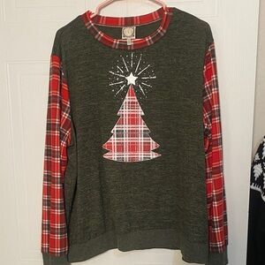 Plaid Christmas Tree Top - Green and Red